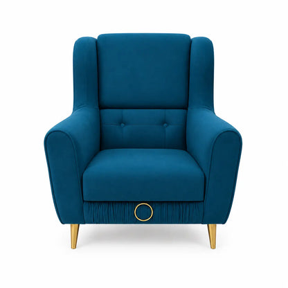 7-Seater Luxury Royal Blue Velvet Sofa Set | 3+2+1+1, Gold Trim - used 8 months