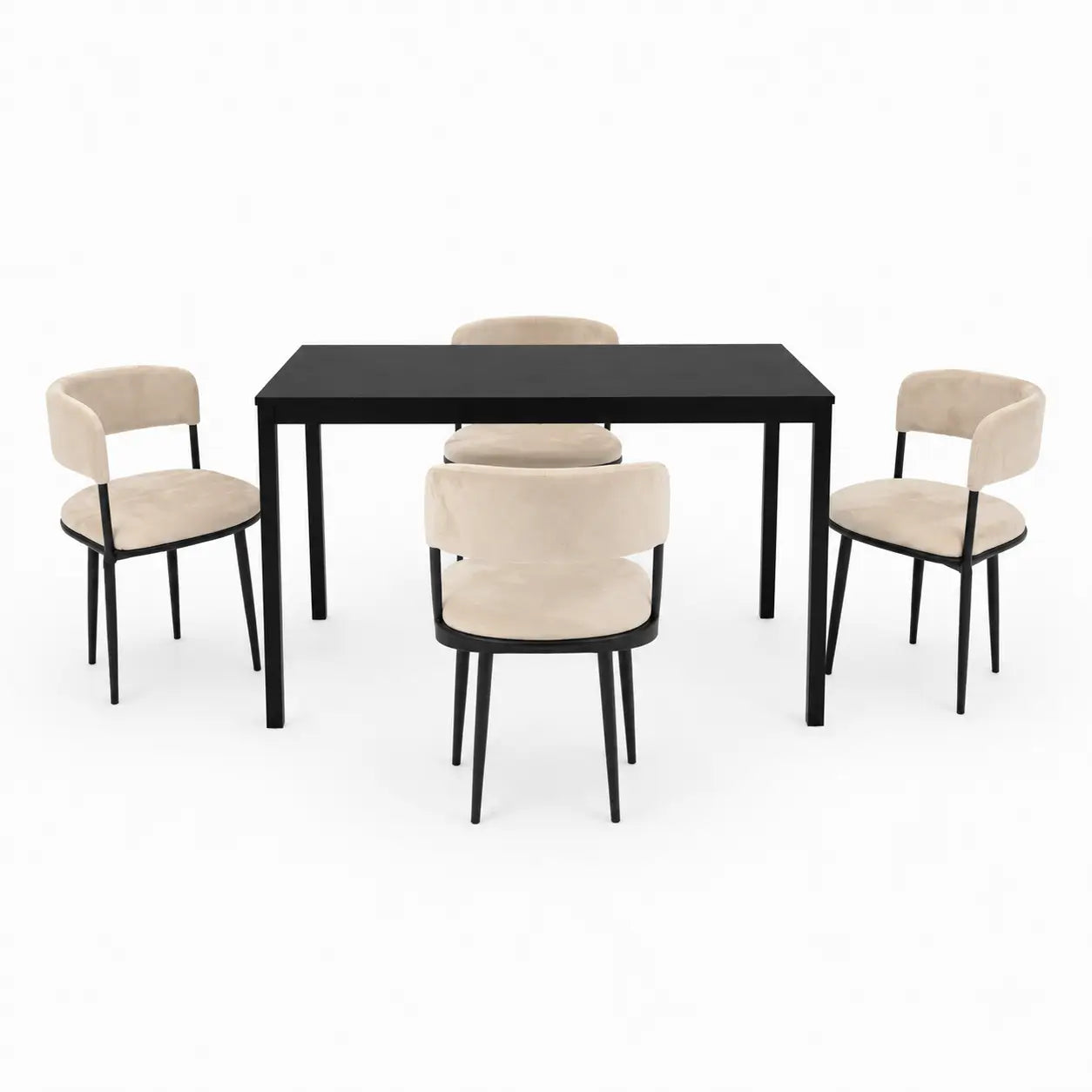 Minimalist Black Rectangular Dining Set | 4 Mid-Century Upholstered Chairs, 110x67x75 cm - used 5 months