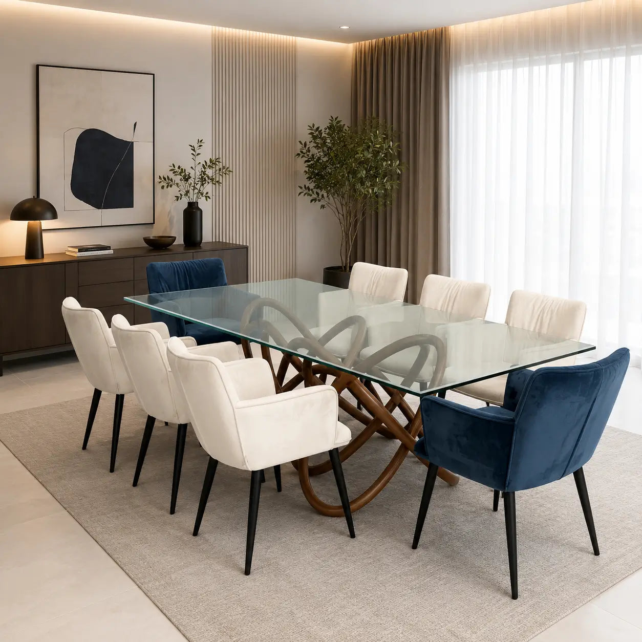 Wesley Dining Table Set | 8 Velvet Chairs, - used 10 months