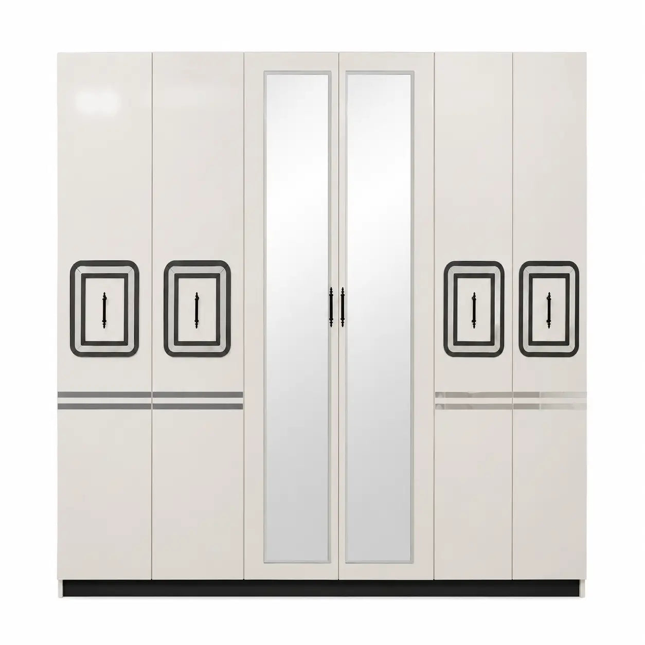 King Bedroom Set with LED Headboard, Hydraulic Storage & 6-Door Wardrobe | Black/White, 180x200 cm - used 8 months