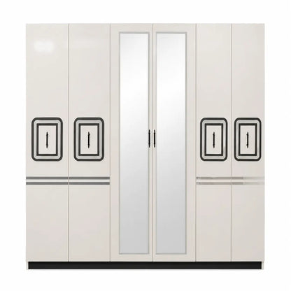 King Bedroom Set with LED Headboard, Hydraulic Storage & 6-Door Wardrobe | Black/White, 180x200 cm - used 8 months