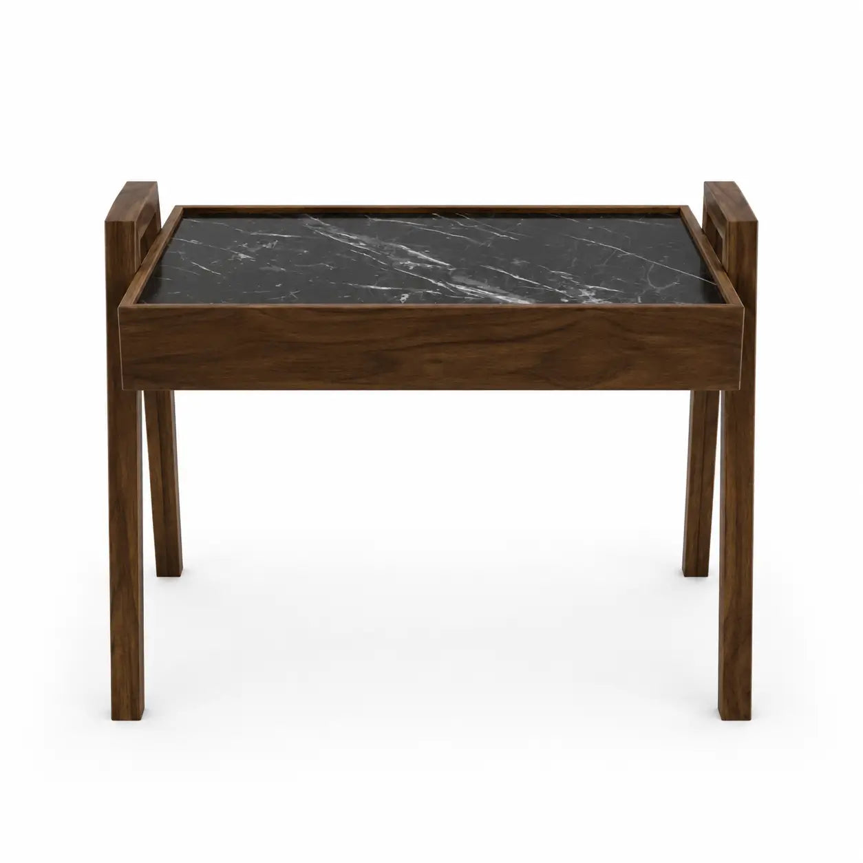 Porada-Style Walnut & Nero Marquina Marble Side Table - used 3 months