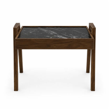 Porada-Style Walnut & Nero Marquina Marble Side Table - used 3 months