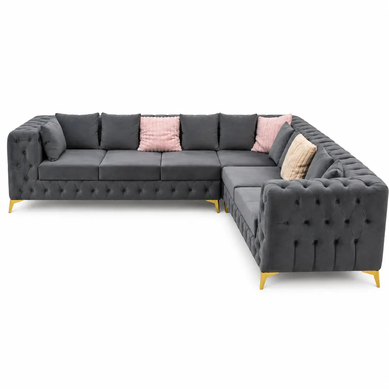 Chesterfield-Style L-Shaped Velvet Sectional Sofa - used 5 months