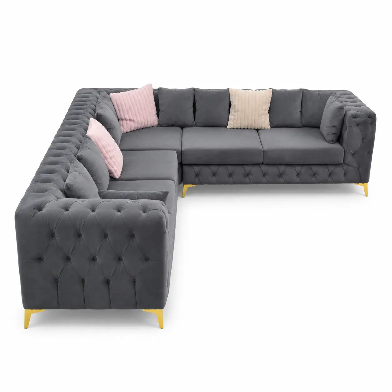 Chesterfield-Style L-Shaped Velvet Sectional Sofa - used 5 months