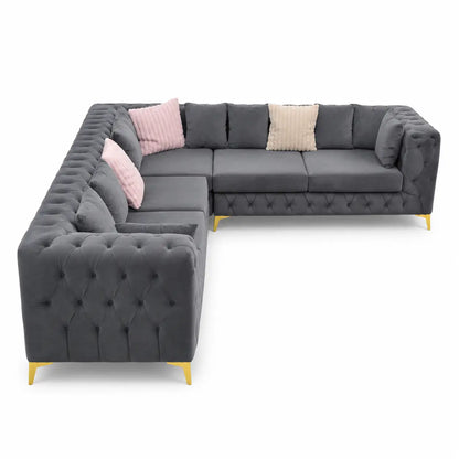 Chesterfield-Style L-Shaped Velvet Sectional Sofa - used 5 months
