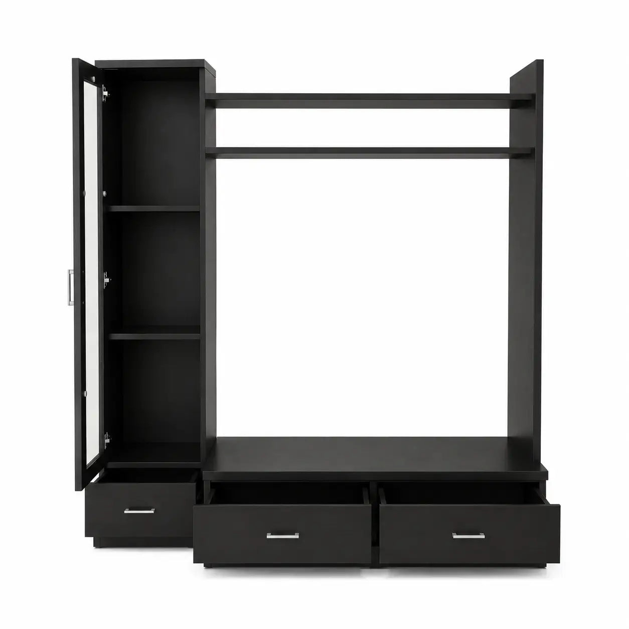 Engineered Wood TV Entertainment Unit | Black, Display Cabinet & Drawers - used 6 months