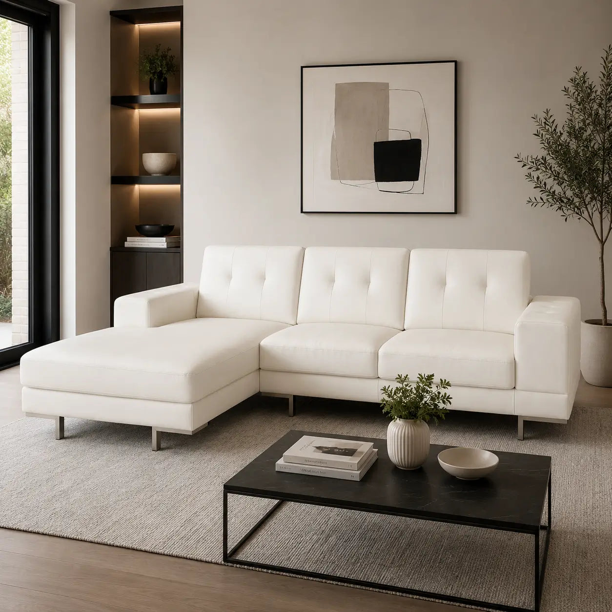 3-Seater Faux Leather Left Corner Sofa | Tufted Back - used 2 months