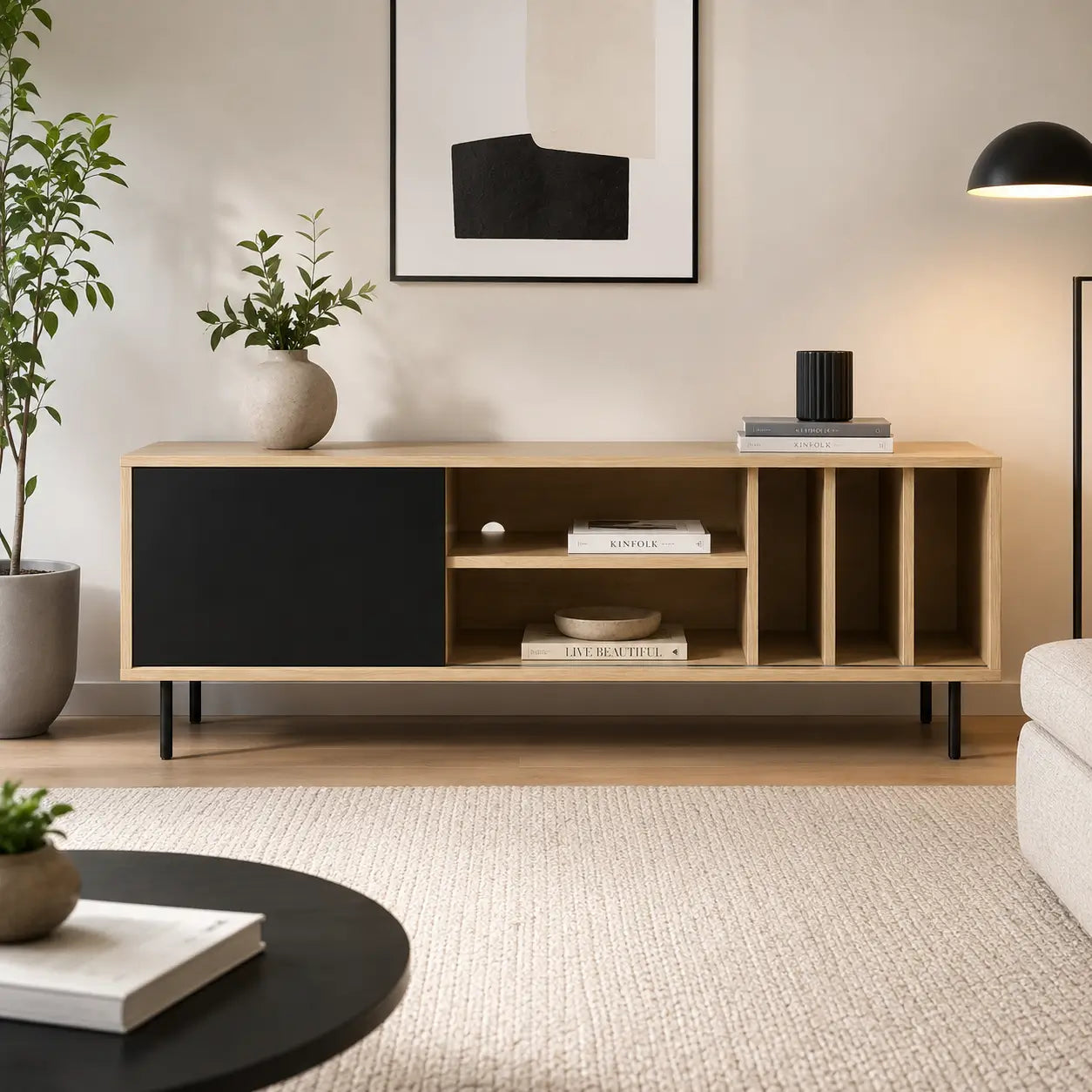 JYSK FARSUND TV Bench | Oak/Black, Scandinavian - used 5 months