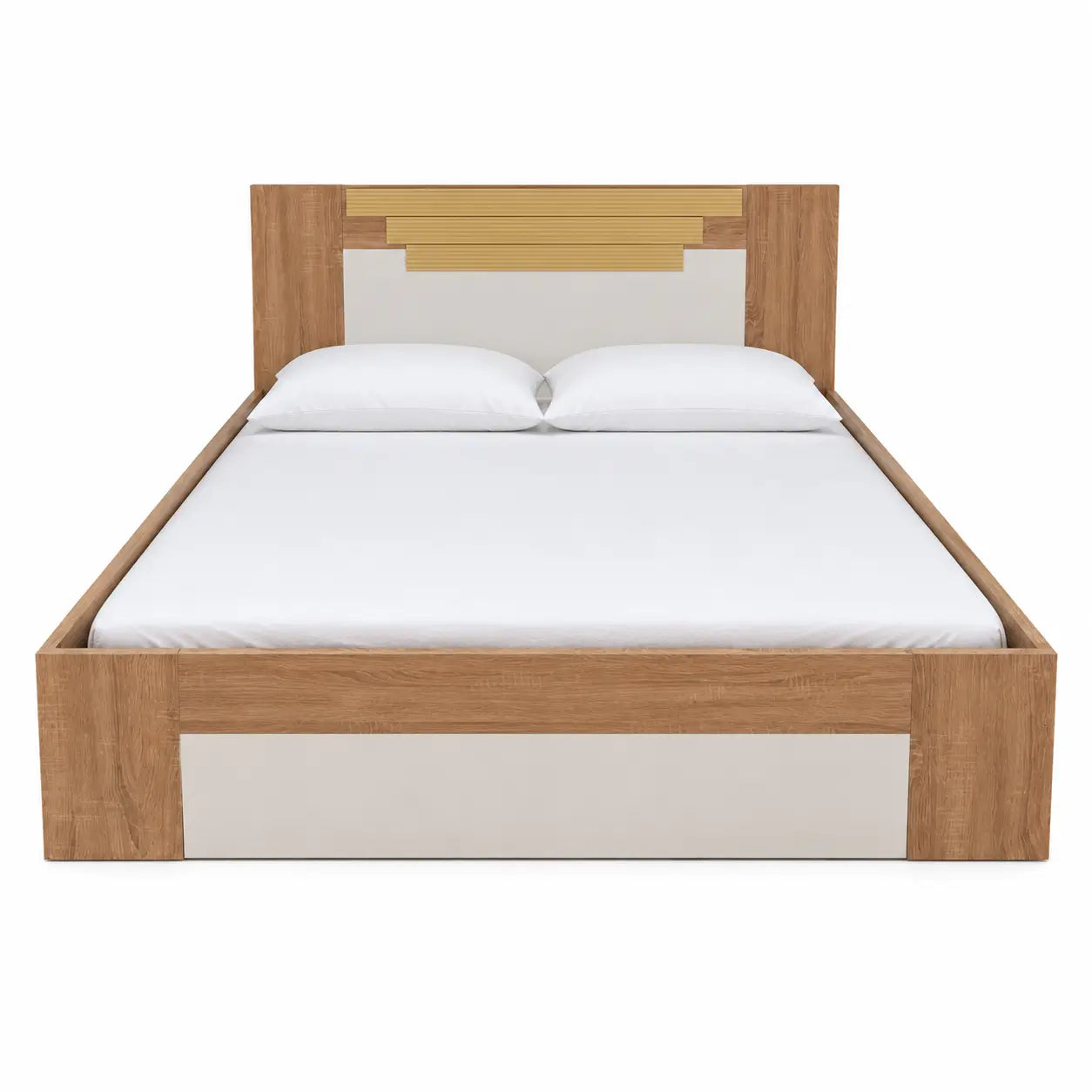 Modern Two-Tone Queen Bed Set with Storage & Mattress | Light Oak & White, 160x200 cm - used 5 months