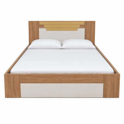 Modern Two-Tone Queen Bed Set with Storage & Mattress | Light Oak & White, 160x200 cm - used 5 months