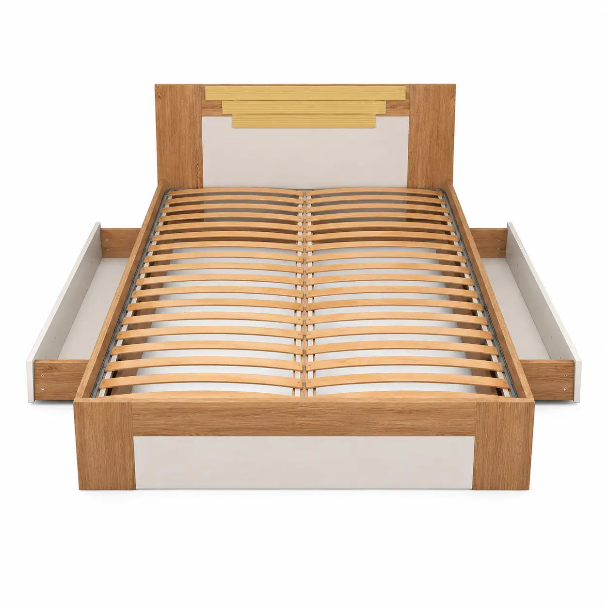 Modern Two-Tone Queen Bed Set with Storage & Mattress | Light Oak & White, 160x200 cm - used 5 months