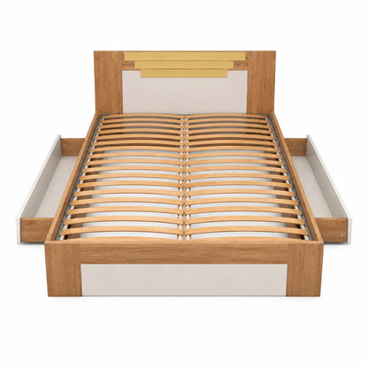 Modern Two-Tone Queen Bed Set with Storage & Mattress | Light Oak & White, 160x200 cm - used 5 months