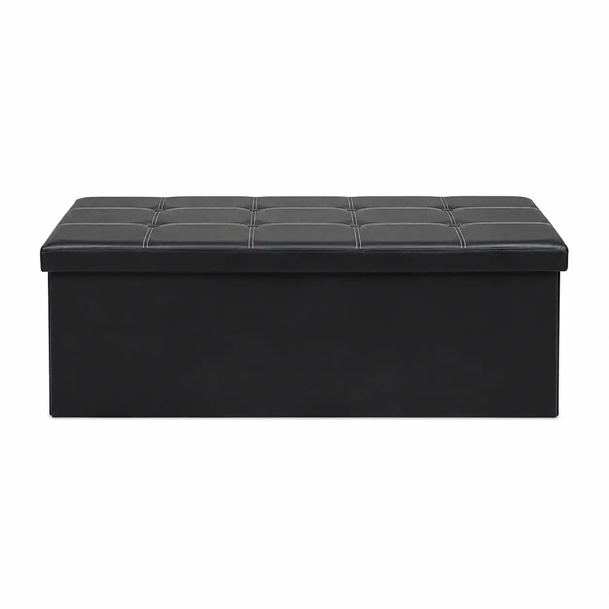 Folding Storage Ottoman Bench | Black Faux Leather, Tufted - used 2 months