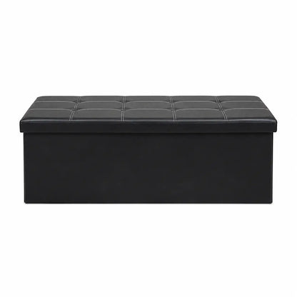 Folding Storage Ottoman Bench | Black Faux Leather, Tufted - used 2 months