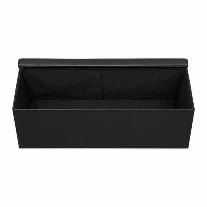Folding Storage Ottoman Bench | Black Faux Leather, Tufted - used 2 months