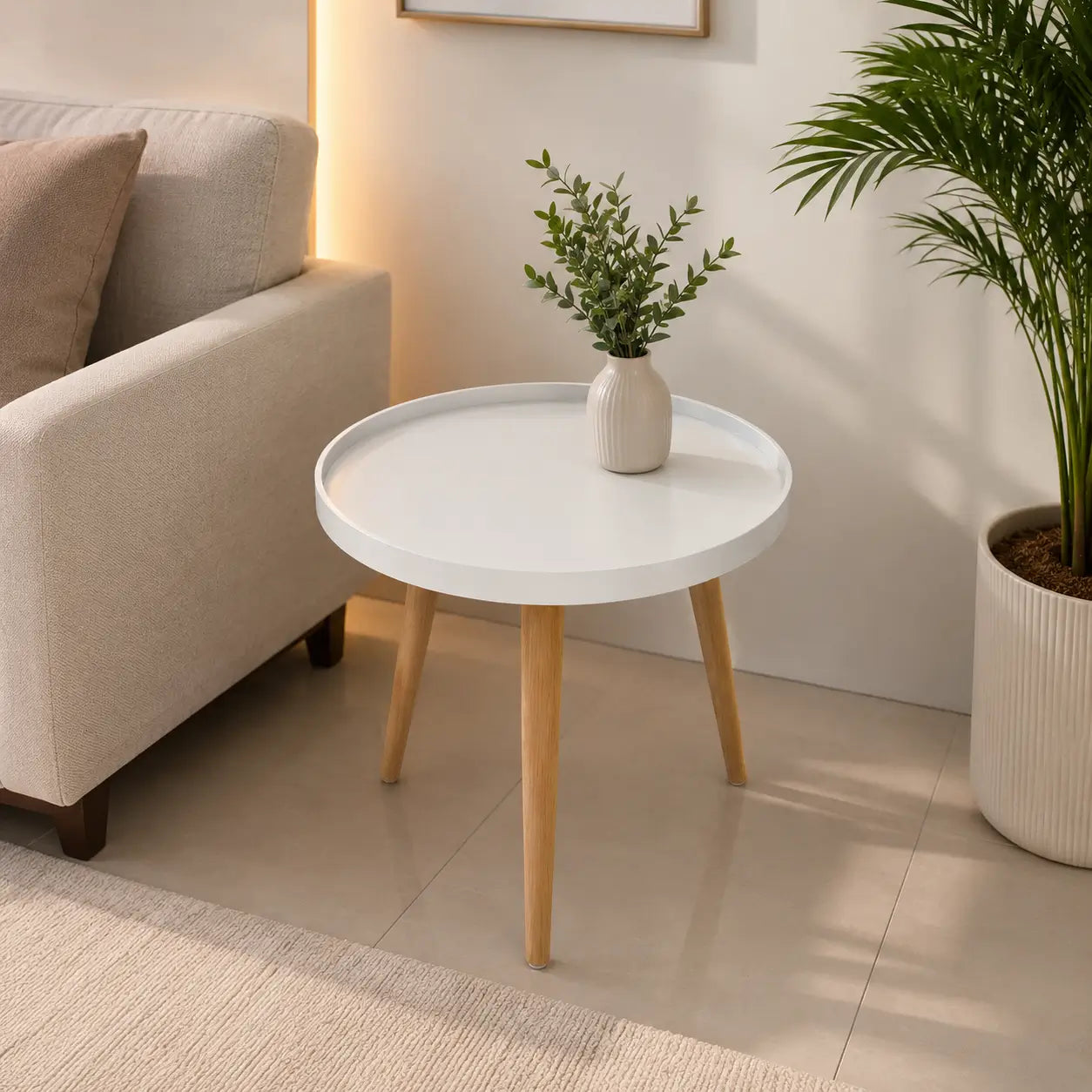 Art SHOPPEE Round Solid Wood Side Table | White - used 2 months