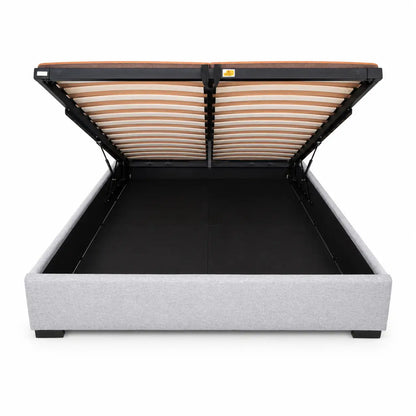 King Ottoman Storage Bed Frame without mattress | Light Grey Upholstered, Hydraulic Lift, 180x200 cm - used 3 months