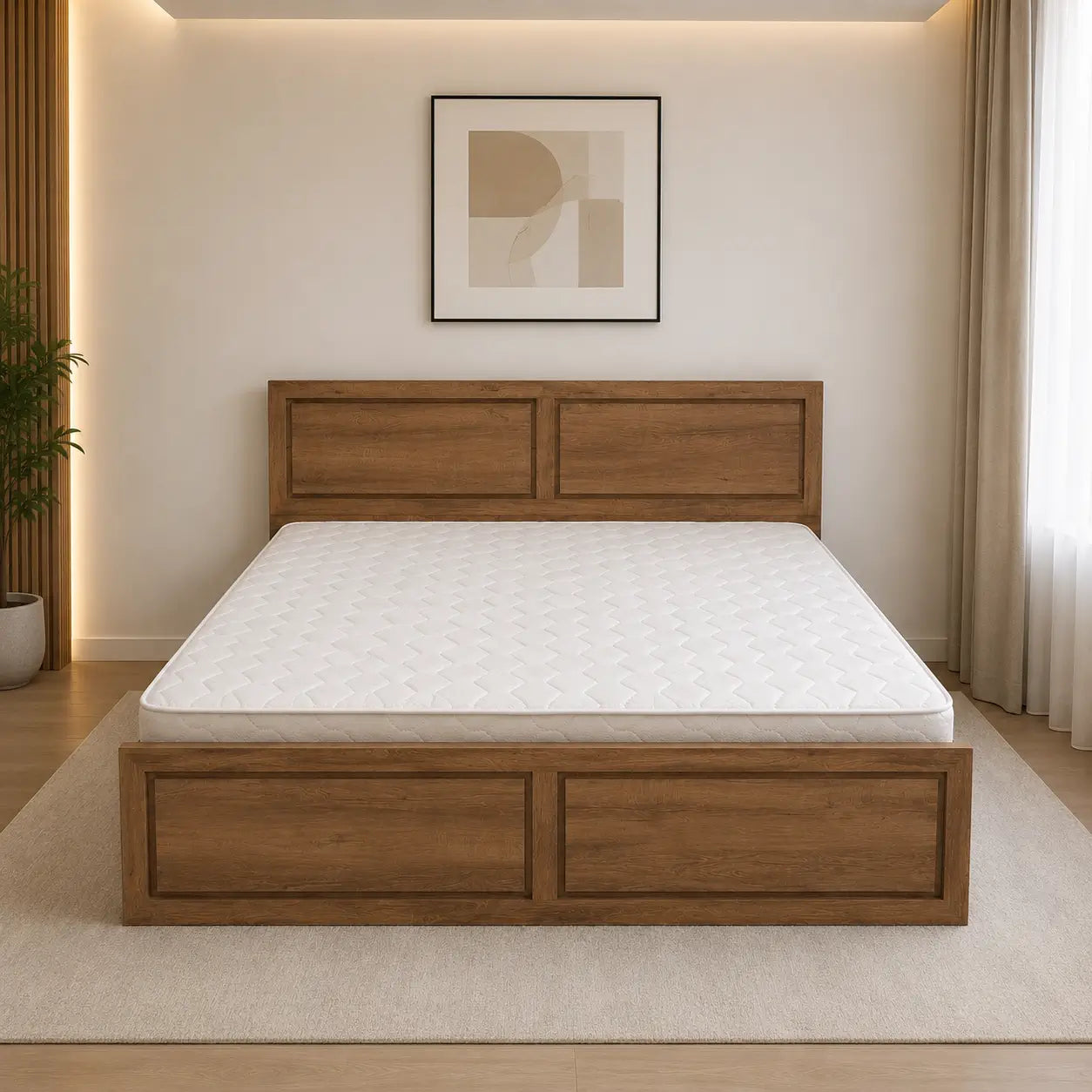 Queen Bed with Mattress | Natural Wood Grain, 160x200 cm - used 8 months