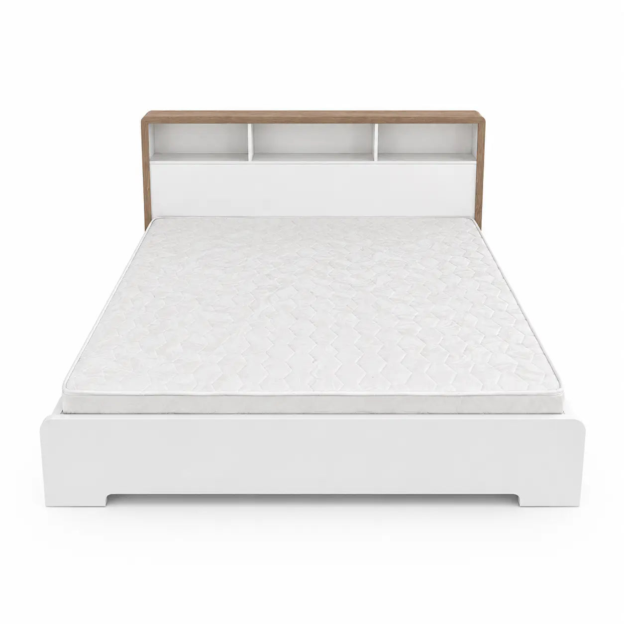 King Bed Set with Storage Headboard & Mattress | White & Oak, 180x200 cm - used 6 months