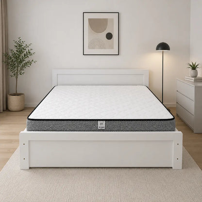 King Bed with Mattress | White, 180x200 cm - used 6 months