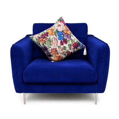 Modern Navy Blue Velvet Sofa Set | 3+1 Seater, Silver Metal Legs