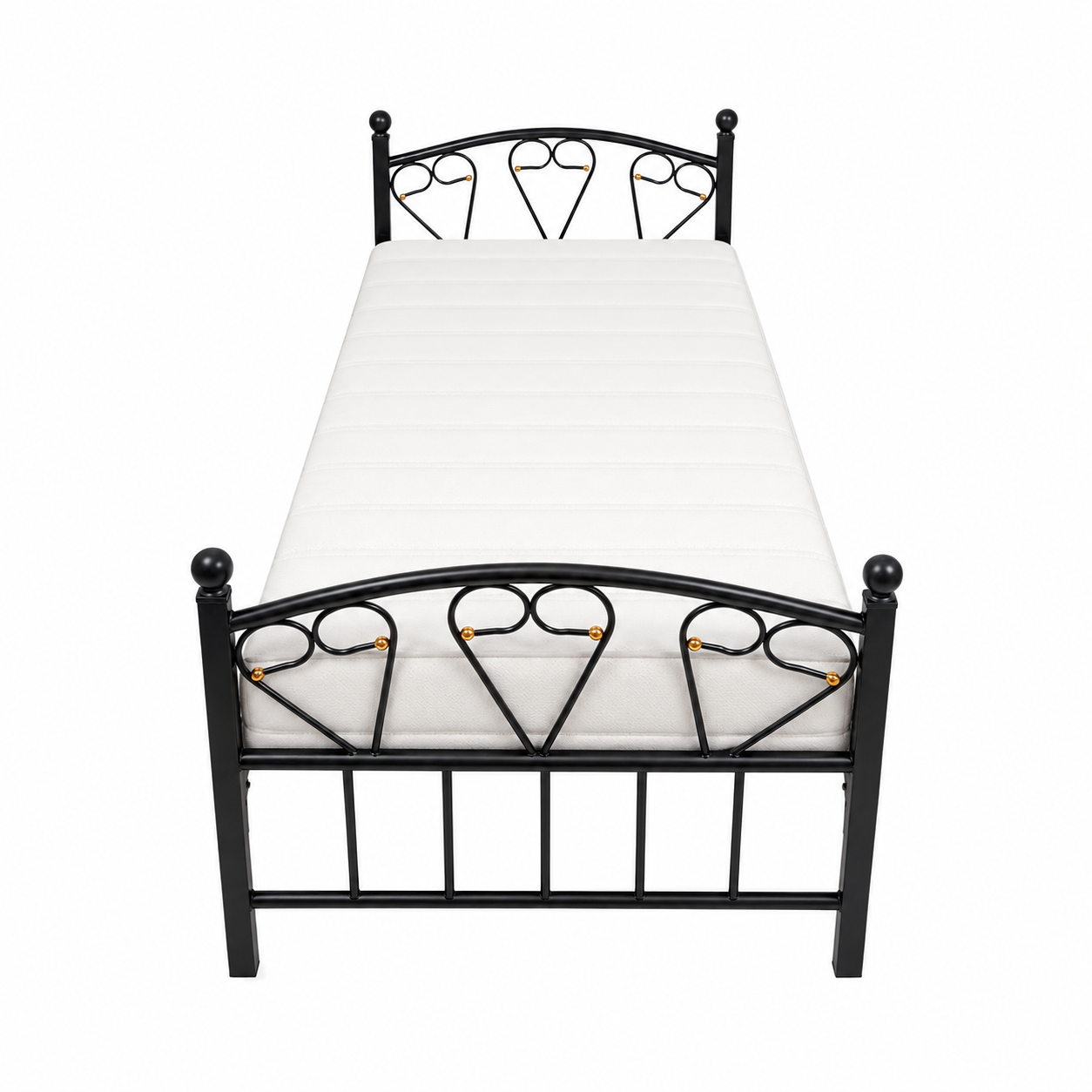 Heavy-Duty Single Steel Bed Frame | Black, Heart Scrollwork, 190x90 cm - used 3 months