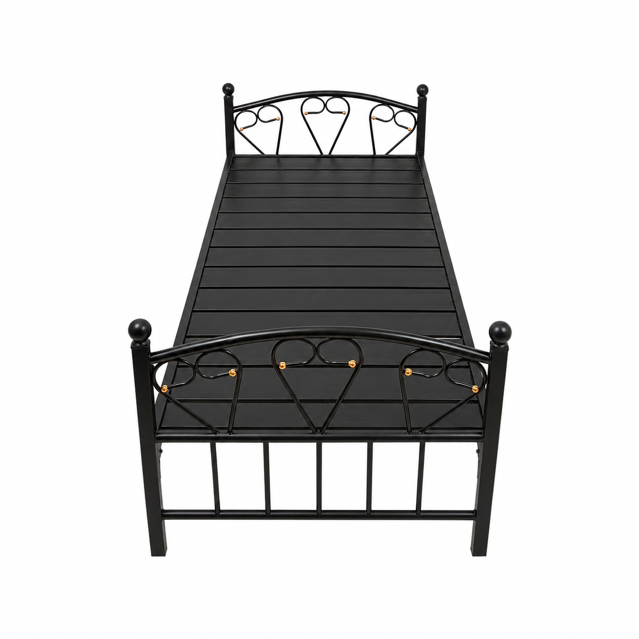 Heavy-Duty Single Steel Bed Frame | Black, Heart Scrollwork, 190x90 cm - used 3 months