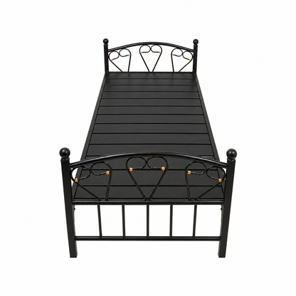 Heavy-Duty Single Steel Bed Frame | Black, Heart Scrollwork, 190x90 cm - used 3 months
