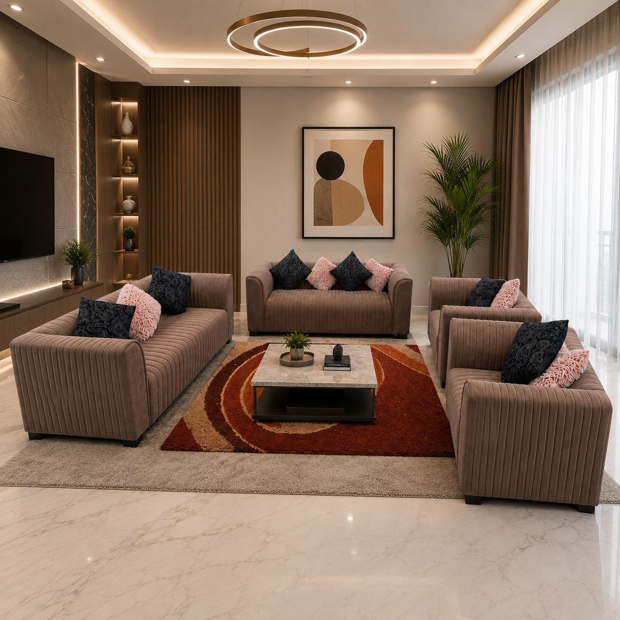 Modern Channel Tufted Sofa Set | Taupe Fabric, 3+2+1+1 - used 5 months