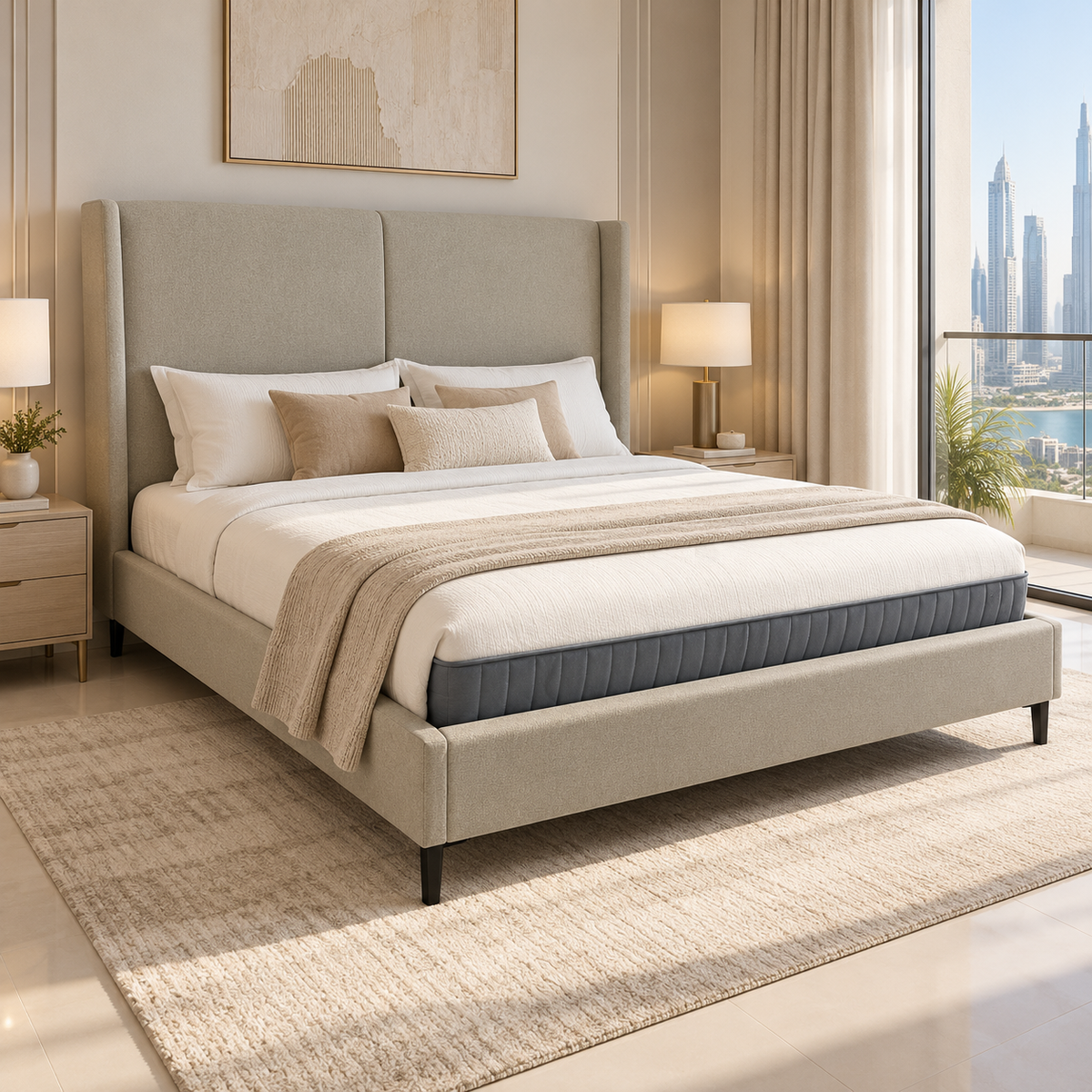 Home Centre Anders King Bed with Mattress – Beige & Black – 180 × 200 cm