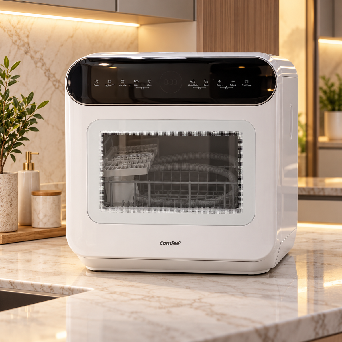 COMFEE' Mini Plus KWH-TD305-W Countertop Dishwasher – 3 Place Settings – White