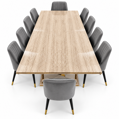 Home Centre Vasto 10-Seater Dining Set with Marble-Finish Wooden Table – Beige, Grey & Gold