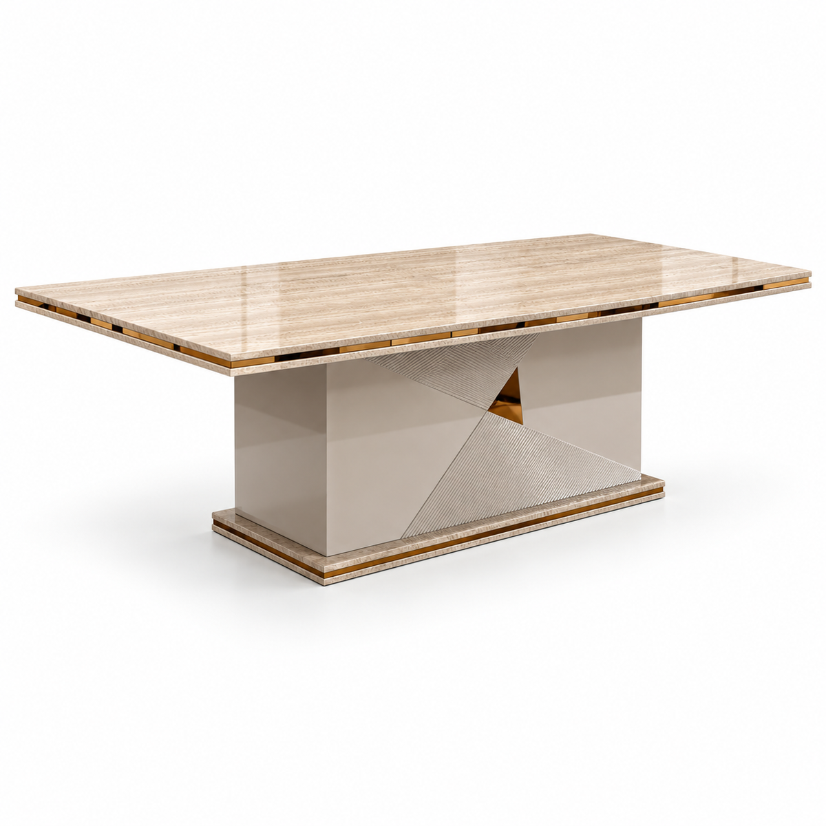 Home Centre Vasto 10-Seater Dining Set with Marble-Finish Wooden Table – Beige, Grey & Gold