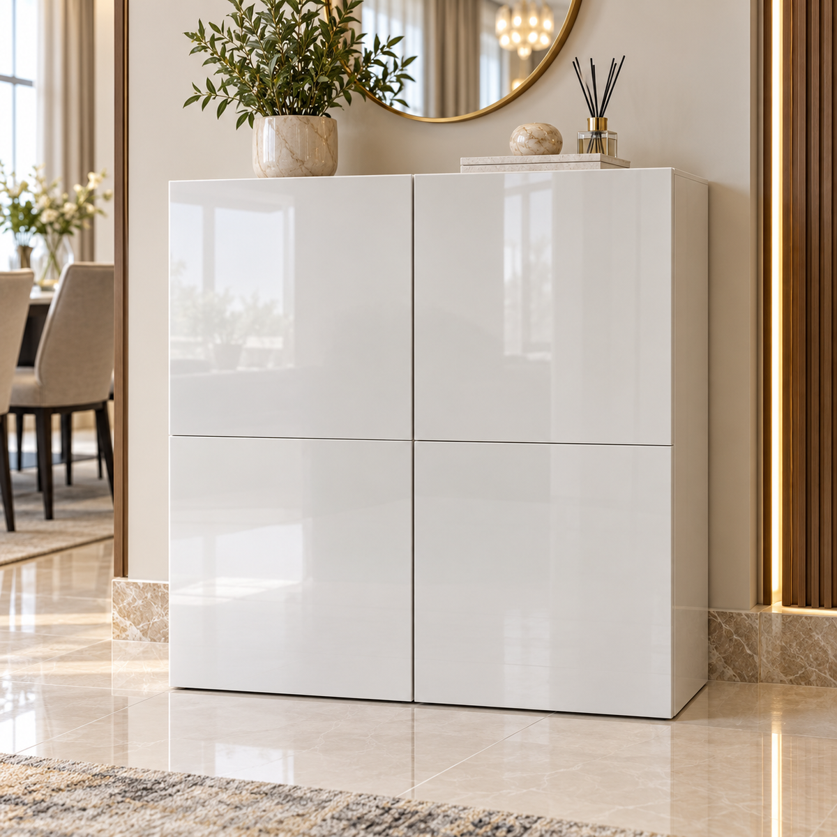 IKEA BESTÅ Storage Cabinet with SELSVIKEN High-Gloss Doors – White – 120 × 42 × 128 cm