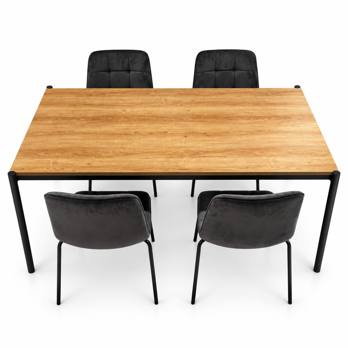 Home Centre Aimee 6-Seater Dining Table with 4 Upholstered Chairs – Oak & Charcoal Black