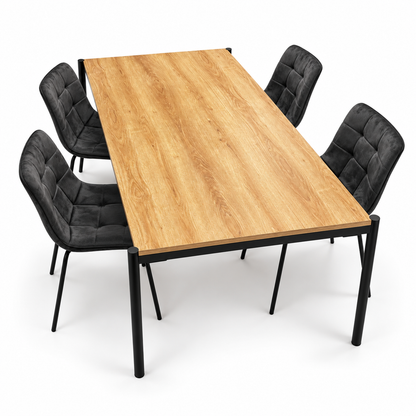 Home Centre Aimee 6-Seater Dining Table with 4 Upholstered Chairs – Oak & Charcoal Black
