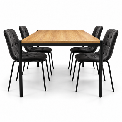Home Centre Aimee 6-Seater Dining Table with 4 Upholstered Chairs – Oak & Charcoal Black