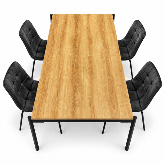 Home Centre Aimee 6-Seater Dining Table with 4 Upholstered Chairs – Oak & Charcoal Black