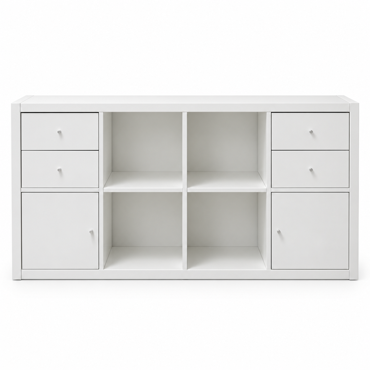IKEA KALLAX Shelving Unit with 4 Inserts – White – 147 × 39 × 77 cm