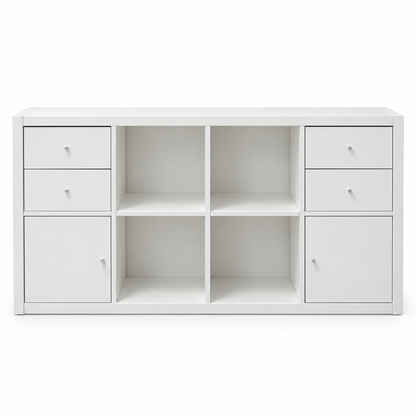 IKEA KALLAX Shelving Unit with 4 Inserts – White – 147 × 39 × 77 cm