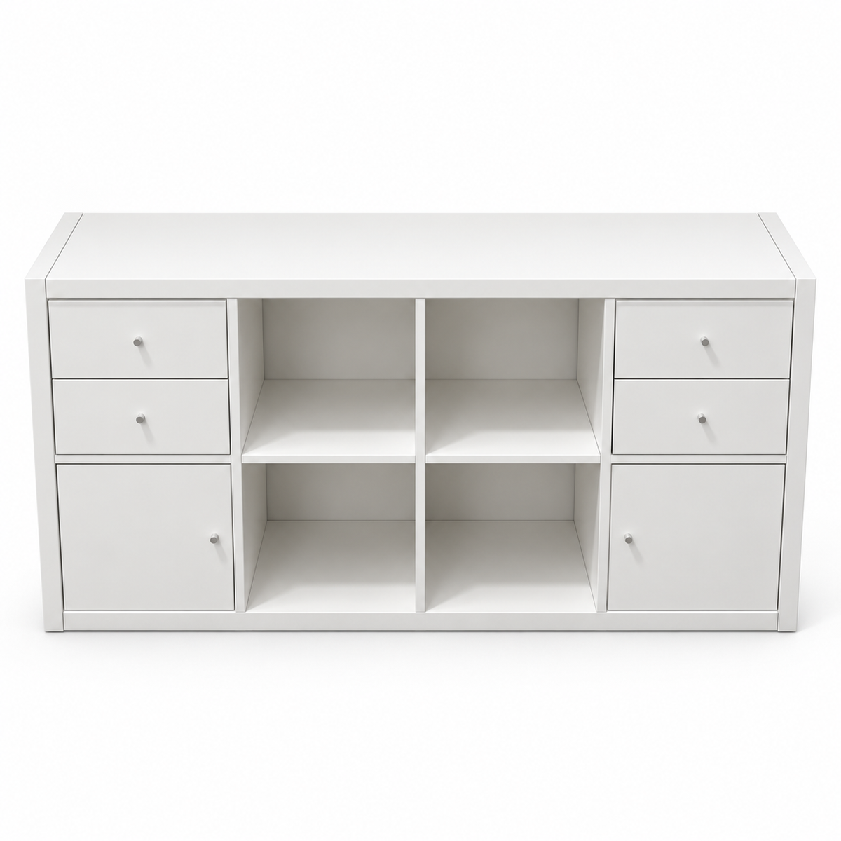 IKEA KALLAX Shelving Unit with 4 Inserts – White – 147 × 39 × 77 cm