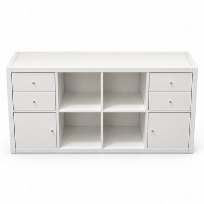 IKEA KALLAX Shelving Unit with 4 Inserts – White – 147 × 39 × 77 cm