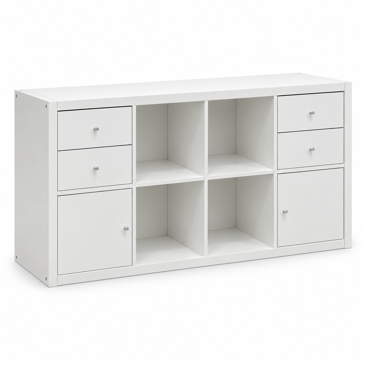 IKEA KALLAX Shelving Unit with 4 Inserts – White – 147 × 39 × 77 cm