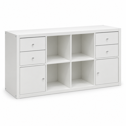 IKEA KALLAX Shelving Unit with 4 Inserts – White – 147 × 39 × 77 cm