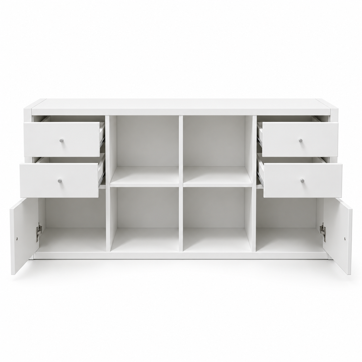 IKEA KALLAX Shelving Unit with 4 Inserts – White – 147 × 39 × 77 cm