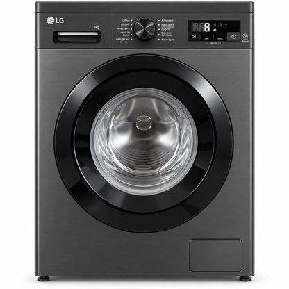 LG 8kg Front Load Washing Machine with Steam & Inverter Direct Drive – Black
