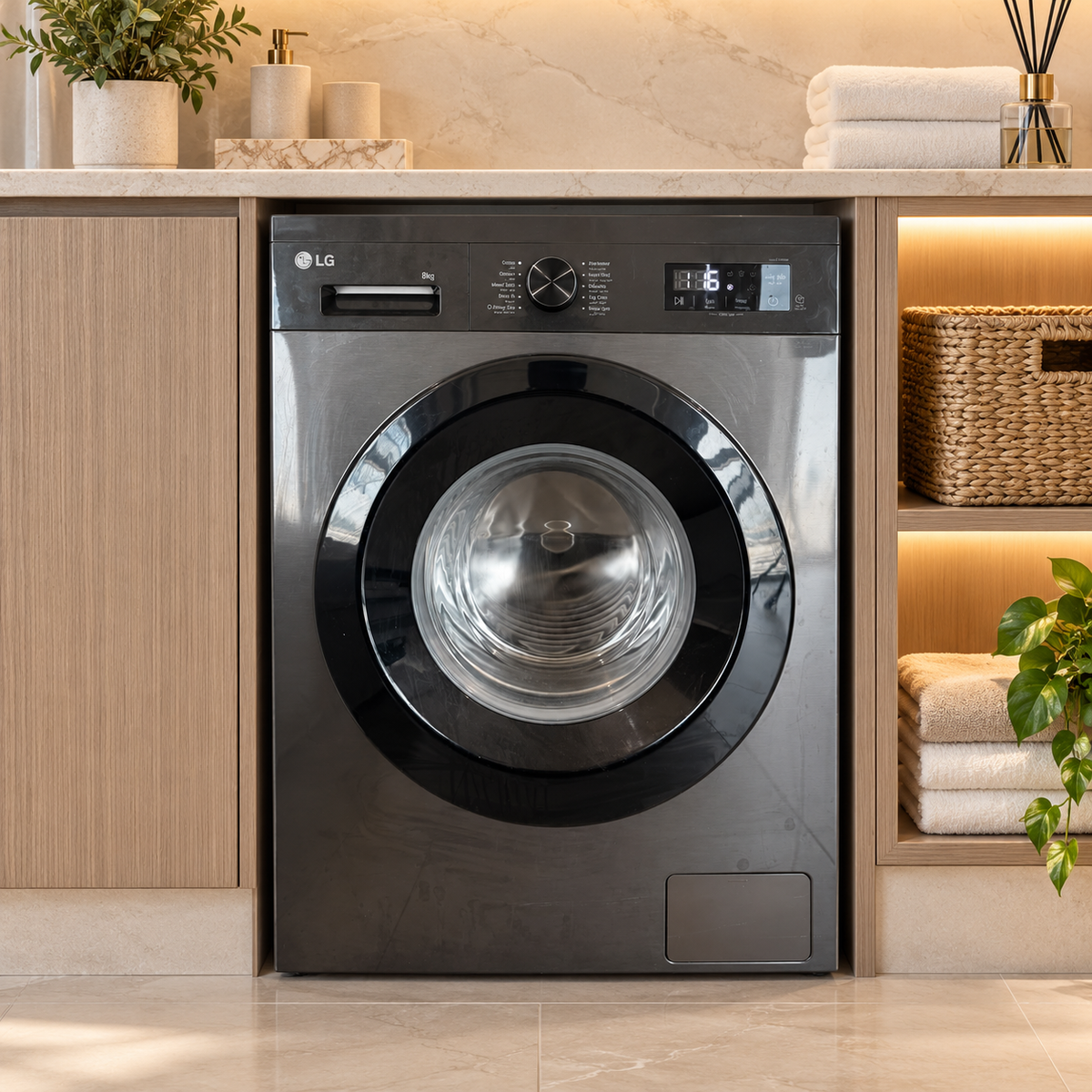 LG 8kg Front Load Washing Machine with Steam & Inverter Direct Drive – Black