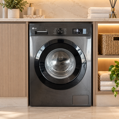 LG 8kg Front Load Washing Machine with Steam & Inverter Direct Drive – Black