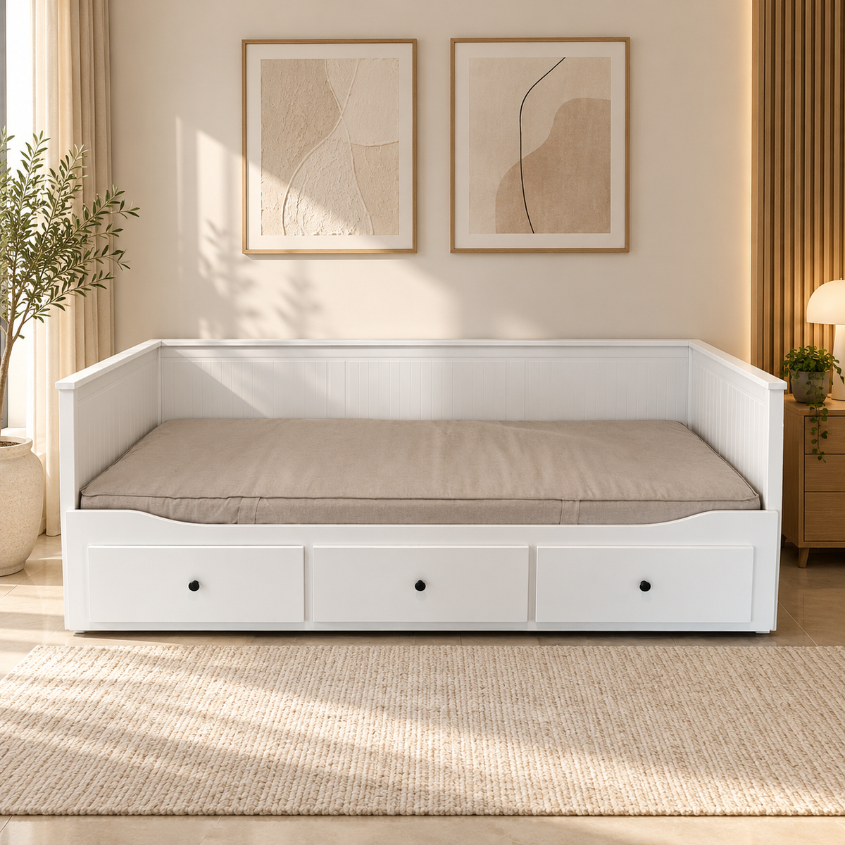 IKEA HEMNES Daybed with 3 Storage Drawers & Mattresses – White – 80 × 200 / 160 × 200 cm
